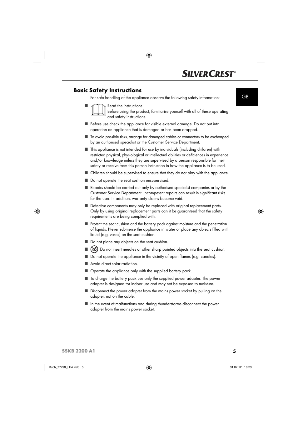 Basic safety instructions | Silvercrest SSKB 2200 A1 User Manual | Page 8 / 40