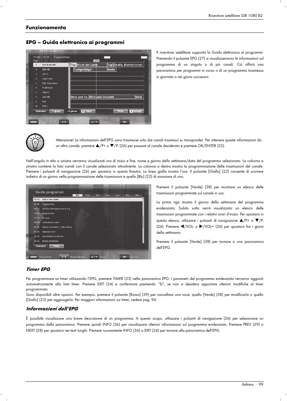 Funzionamento epg – guida elettronica ai programmi, Timer epg, Informazioni dell’epg | Silvercrest SSR 1080 B2 User Manual | Page 101 / 140