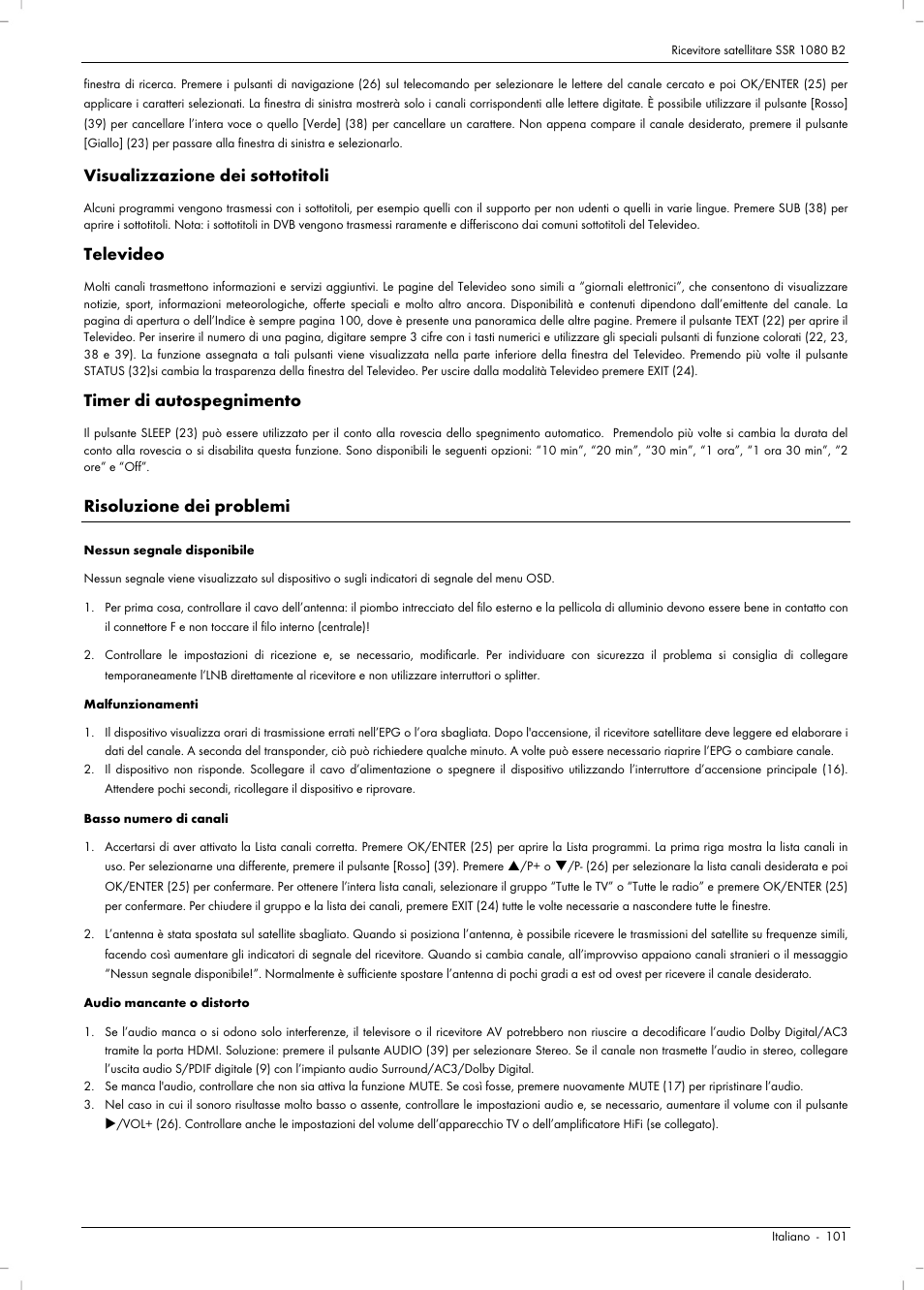 Visualizzazione dei sottotitoli, Televideo, Timer di autospegnimento | Risoluzione dei problemi | Silvercrest SSR 1080 B2 User Manual | Page 103 / 140