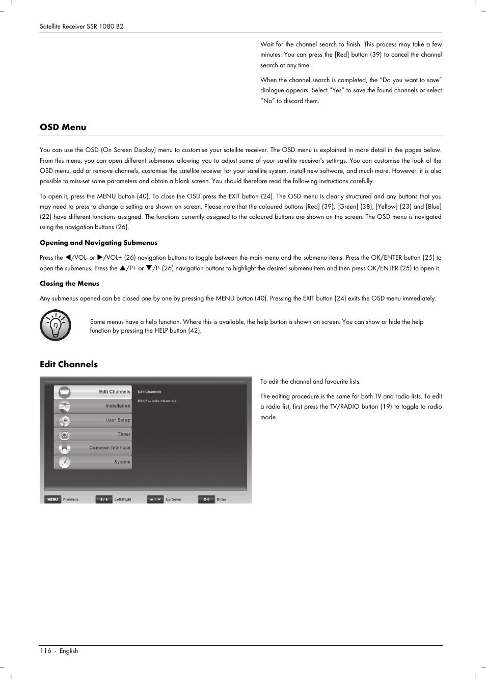 Osd menu, Edit channels | Silvercrest SSR 1080 B2 User Manual | Page 118 / 140