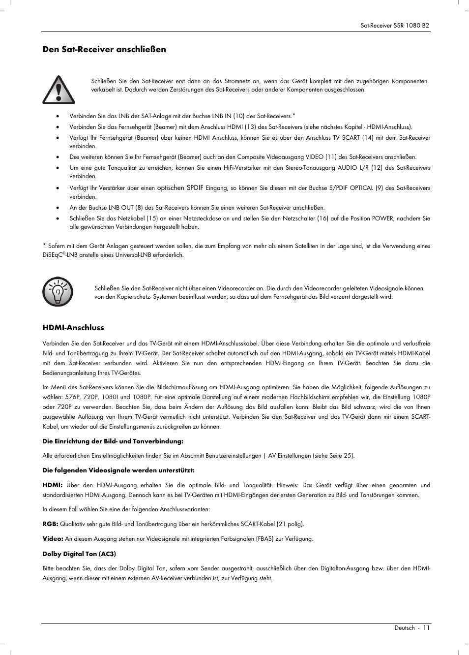 Den sat-receiver anschließen | Silvercrest SSR 1080 B2 User Manual | Page 13 / 140