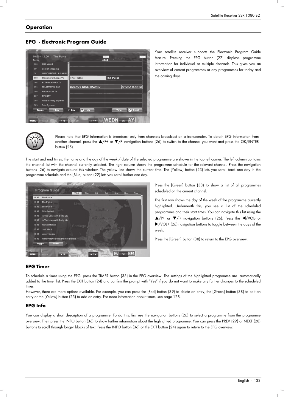 Operation epg - electronic program guide | Silvercrest SSR 1080 B2 User Manual | Page 135 / 140