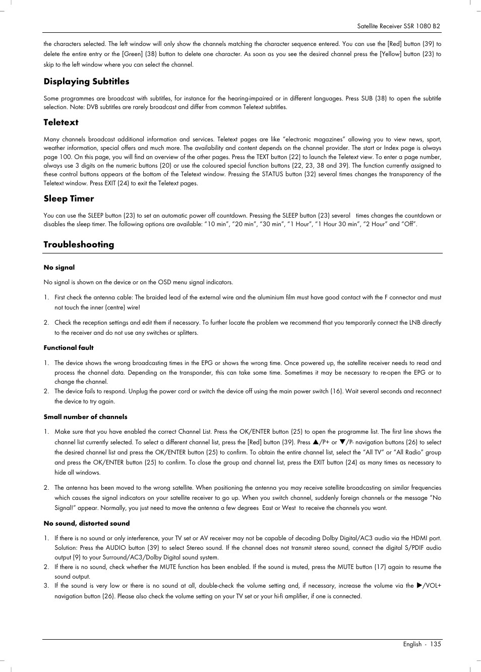 Displaying subtitles, Teletext, Sleep timer | Troubleshooting | Silvercrest SSR 1080 B2 User Manual | Page 137 / 140