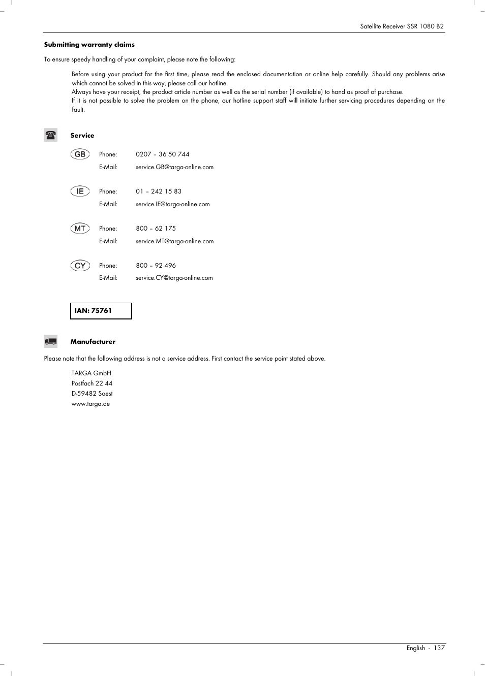 Silvercrest SSR 1080 B2 User Manual | Page 139 / 140