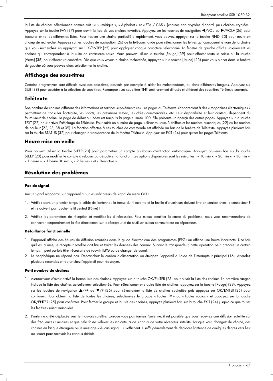 Affichage des sous-titres, Télétexte, Heure mise en veille | Résolution des problèmes | Silvercrest SSR 1080 B2 User Manual | Page 69 / 140