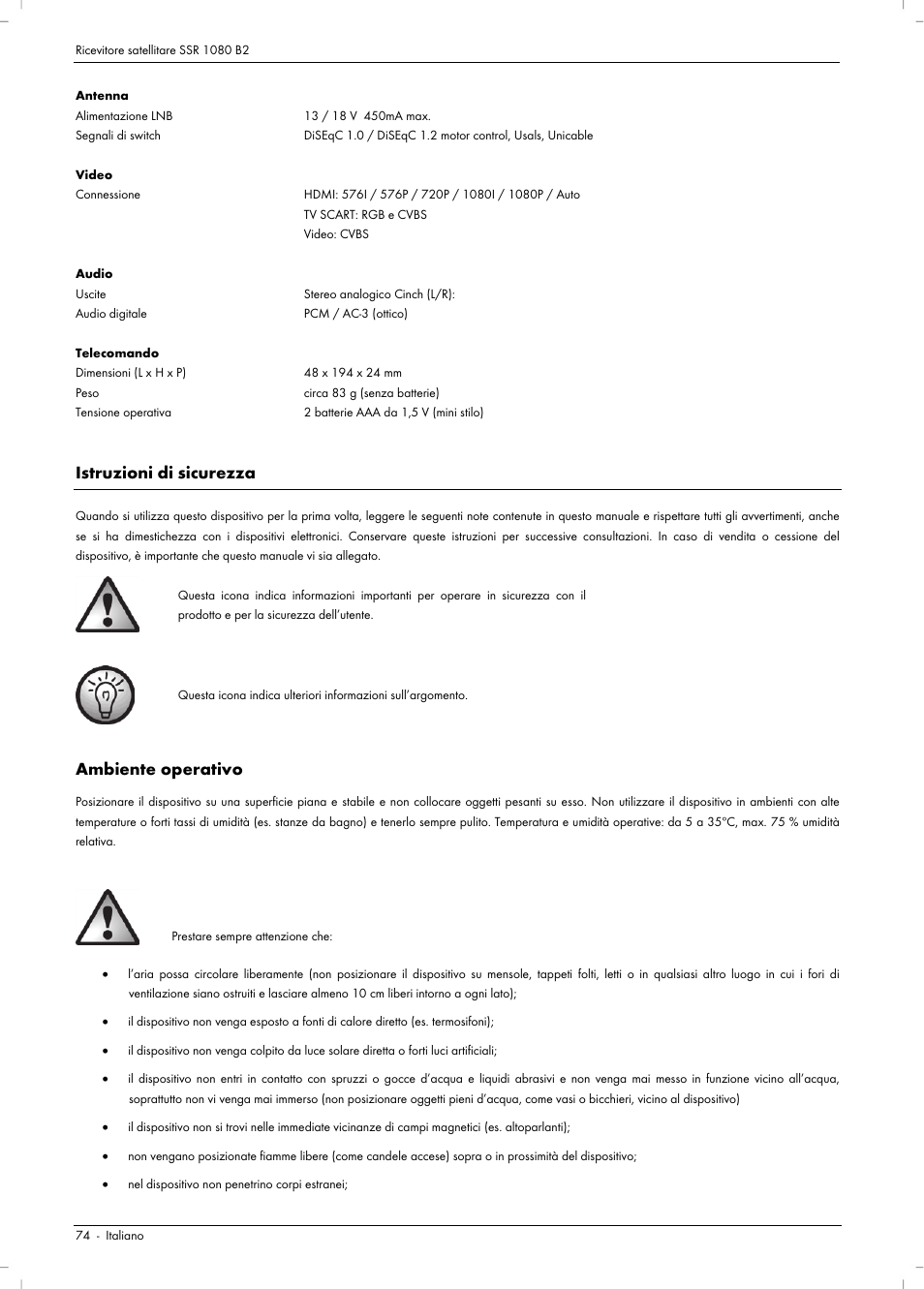 Istruzioni di sicurezza, Ambiente operativo | Silvercrest SSR 1080 B2 User Manual | Page 76 / 140