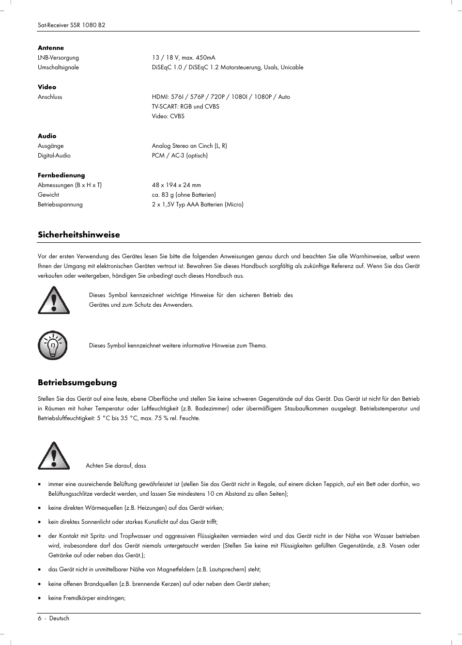 Sicherheitshinweise, Betriebsumgebung | Silvercrest SSR 1080 B2 User Manual | Page 8 / 140