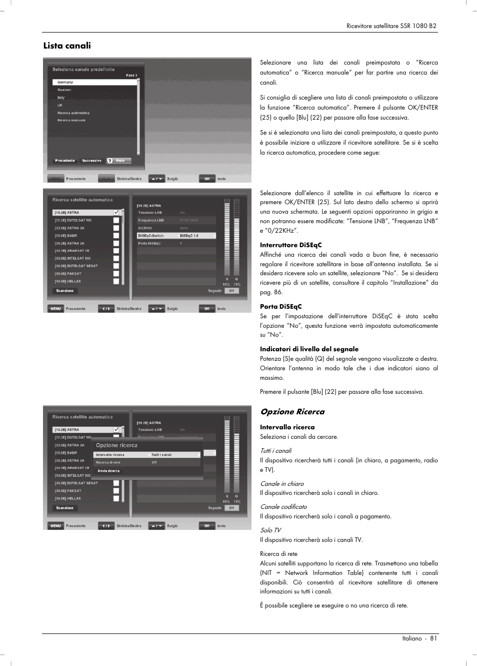 Lista canali, Opzione ricerca | Silvercrest SSR 1080 B2 User Manual | Page 83 / 140