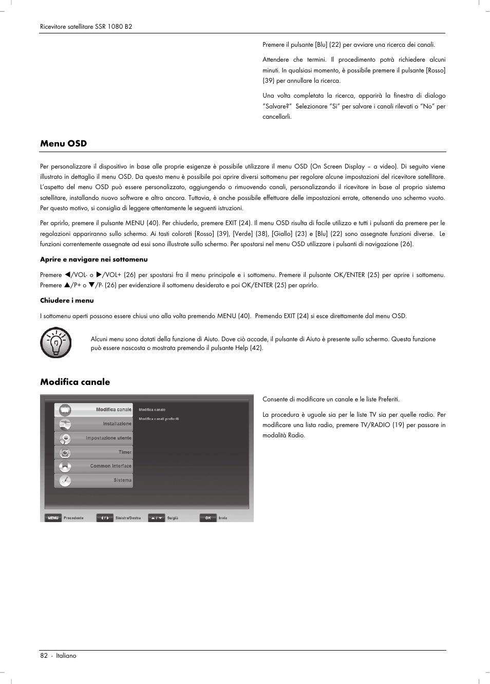 Menu osd, Modifica canale | Silvercrest SSR 1080 B2 User Manual | Page 84 / 140