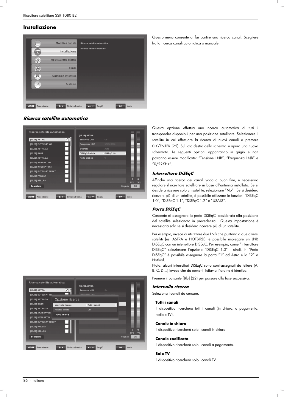 Installazione, Ricerca satellite automatica | Silvercrest SSR 1080 B2 User Manual | Page 88 / 140