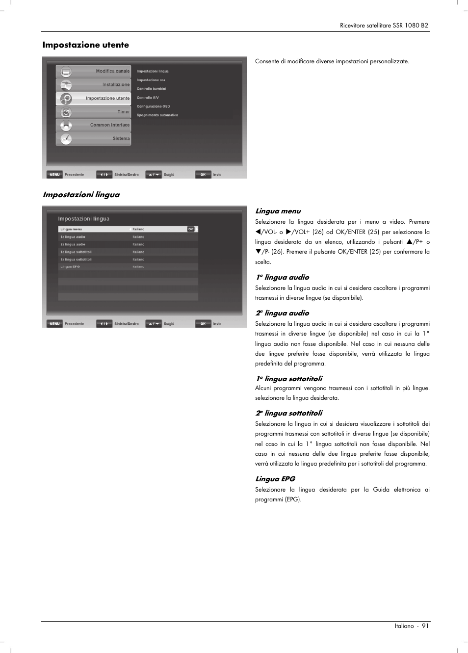 Impostazione utente, Impostazioni lingua | Silvercrest SSR 1080 B2 User Manual | Page 93 / 140