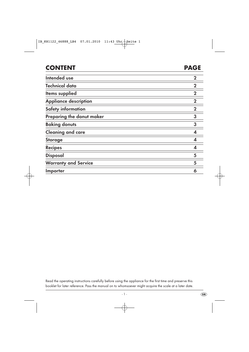 Content page | Silvercrest KH 1122 User Manual | Page 3 / 50