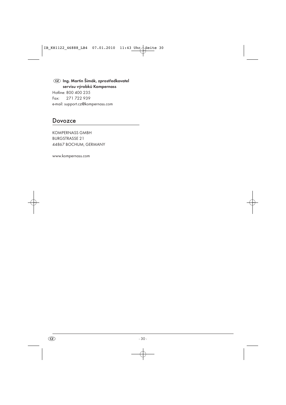 Dovozce | Silvercrest KH 1122 User Manual | Page 32 / 50