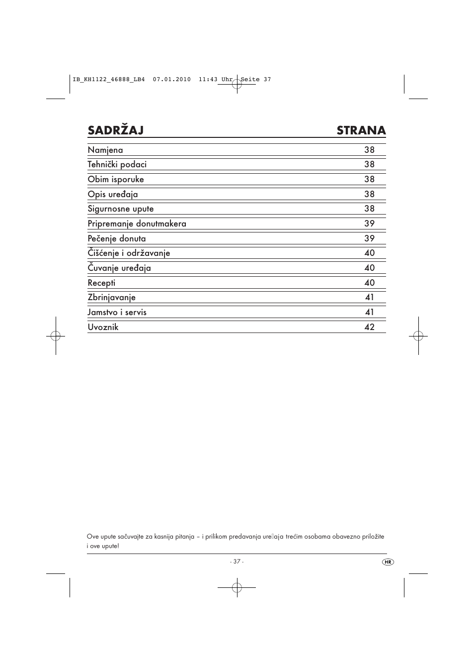 Sadržaj strana | Silvercrest KH 1122 User Manual | Page 39 / 50