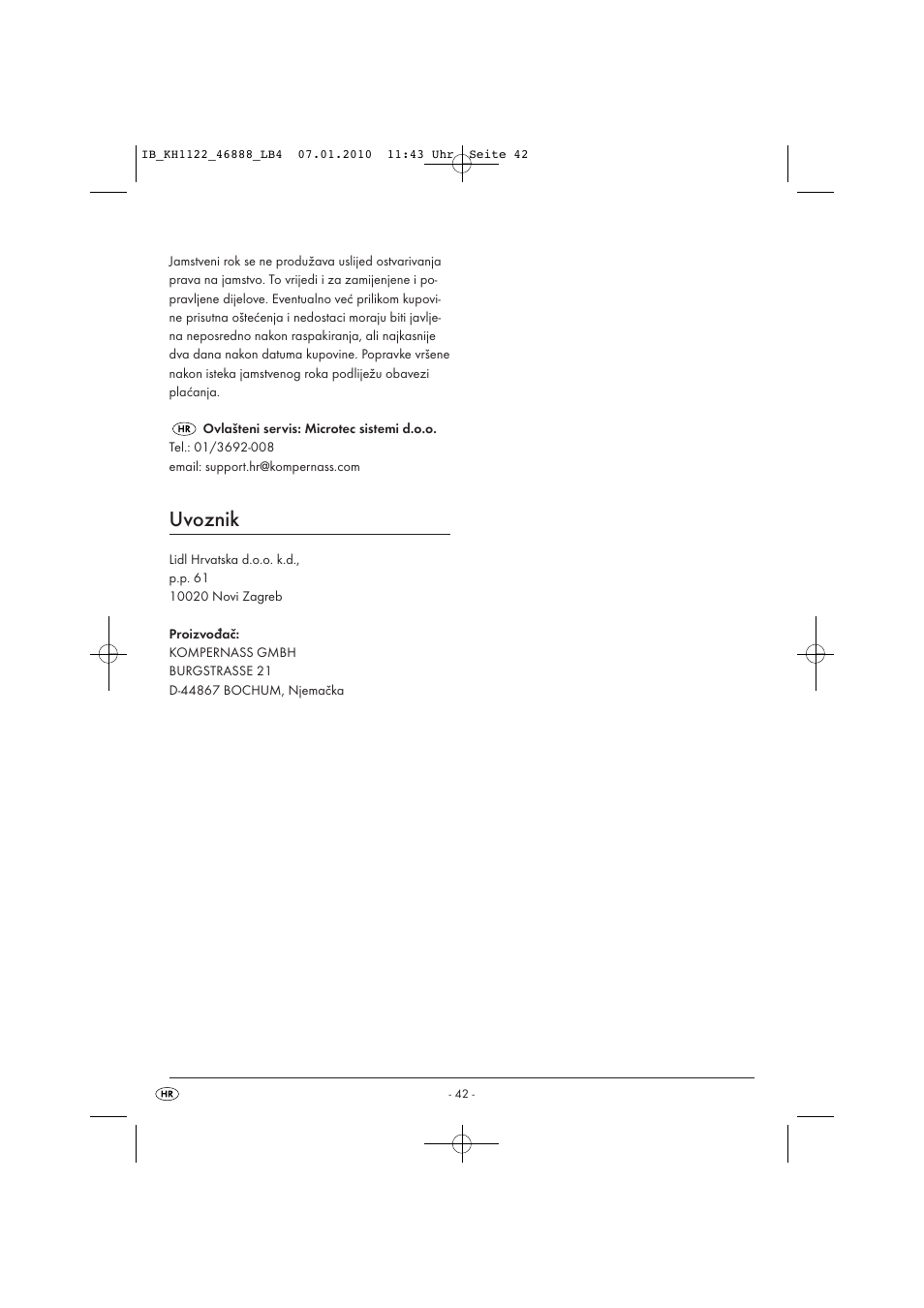 Uvoznik | Silvercrest KH 1122 User Manual | Page 44 / 50