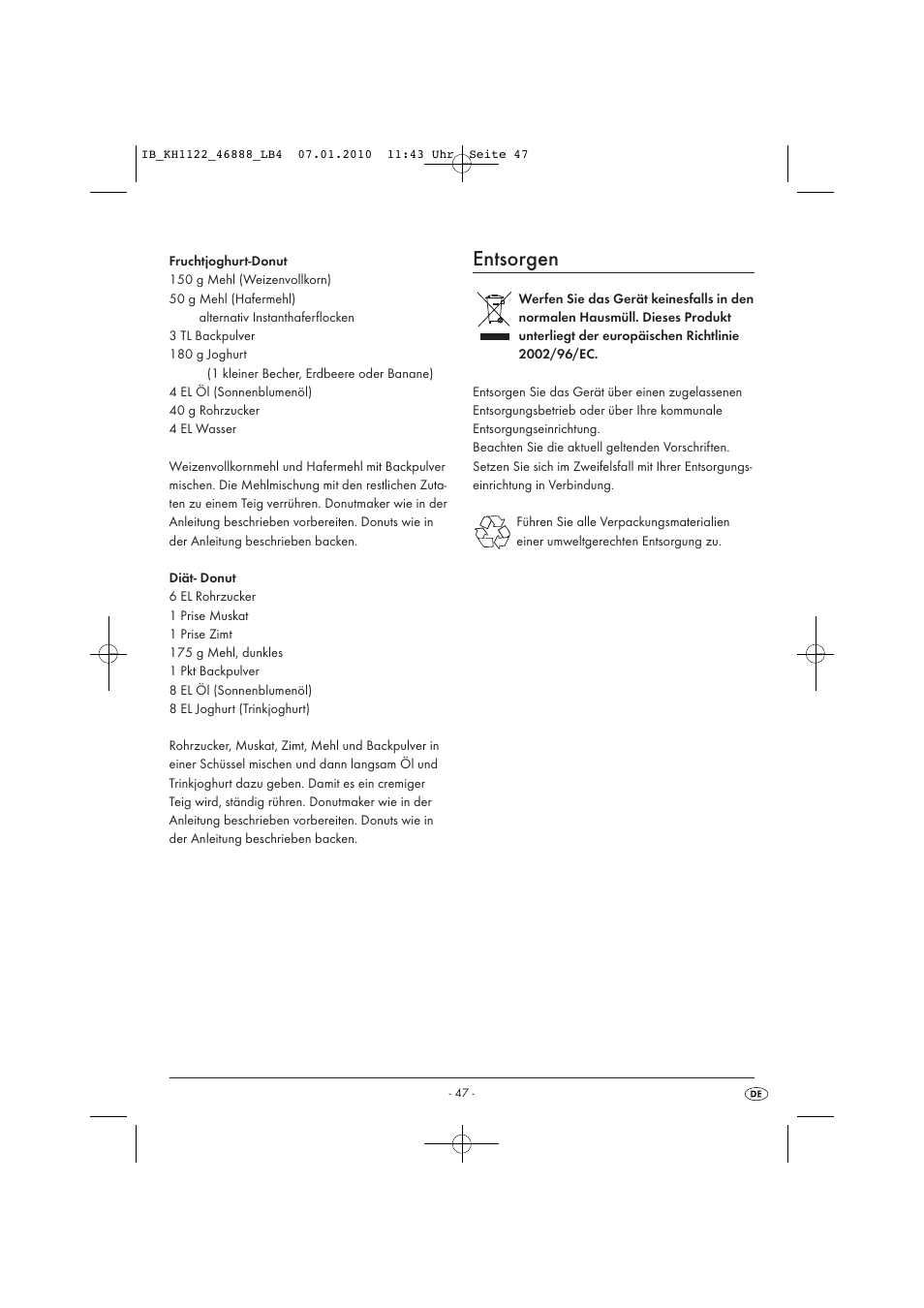 Entsorgen | Silvercrest KH 1122 User Manual | Page 49 / 50