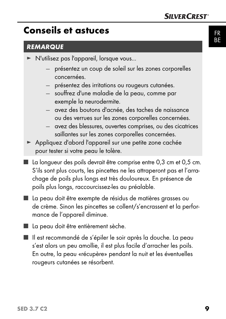 Conseils et astuces | Silvercrest SED 3.7 C2 User Manual | Page 12 / 52