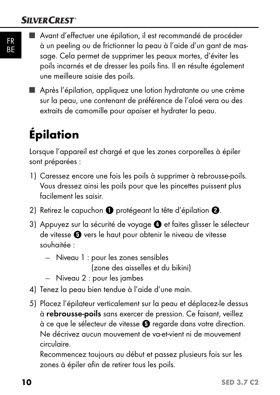 Épilation | Silvercrest SED 3.7 C2 User Manual | Page 13 / 52