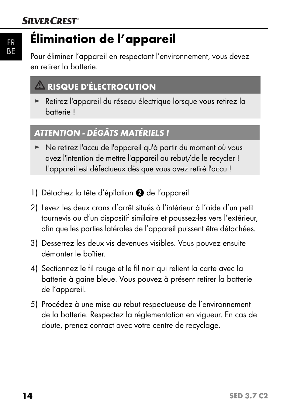 Élimination de l’appareil | Silvercrest SED 3.7 C2 User Manual | Page 17 / 52