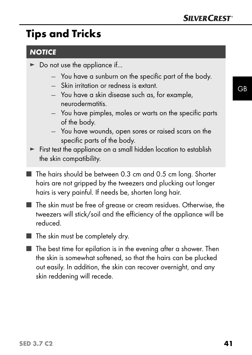 Tips and tricks | Silvercrest SED 3.7 C2 User Manual | Page 44 / 52