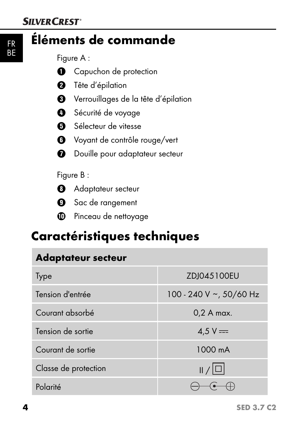 Éléments de commande, Caractéristiques techniques | Silvercrest SED 3.7 C2 User Manual | Page 7 / 52