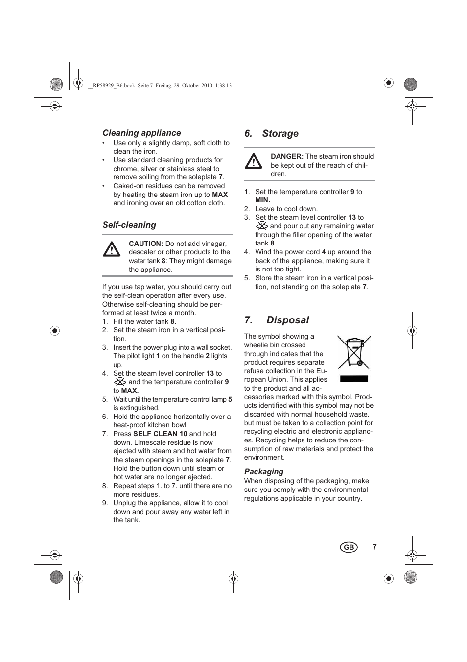 Storage, Disposal | Silvercrest SDB 2200 A1 User Manual | Page 9 / 14