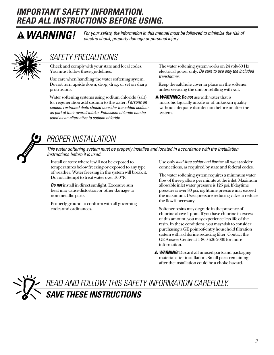 Proper installation, Warning, Safety precautions | Diamond Power Products GXSF27B User Manual | Page 3 / 32