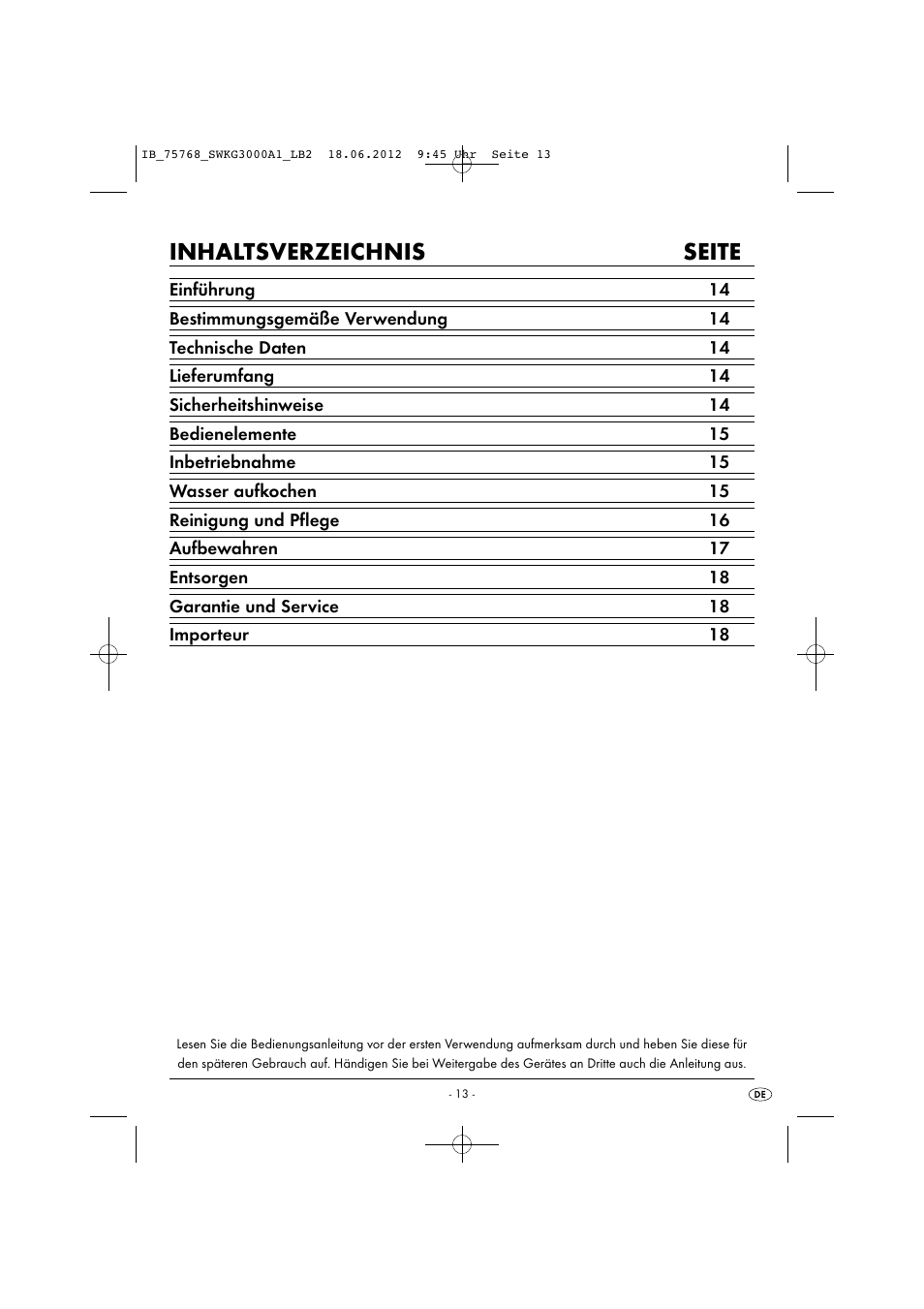 Inhaltsverzeichnis seite | Silvercrest SWKG 3000 A1 User Manual | Page 15 / 26