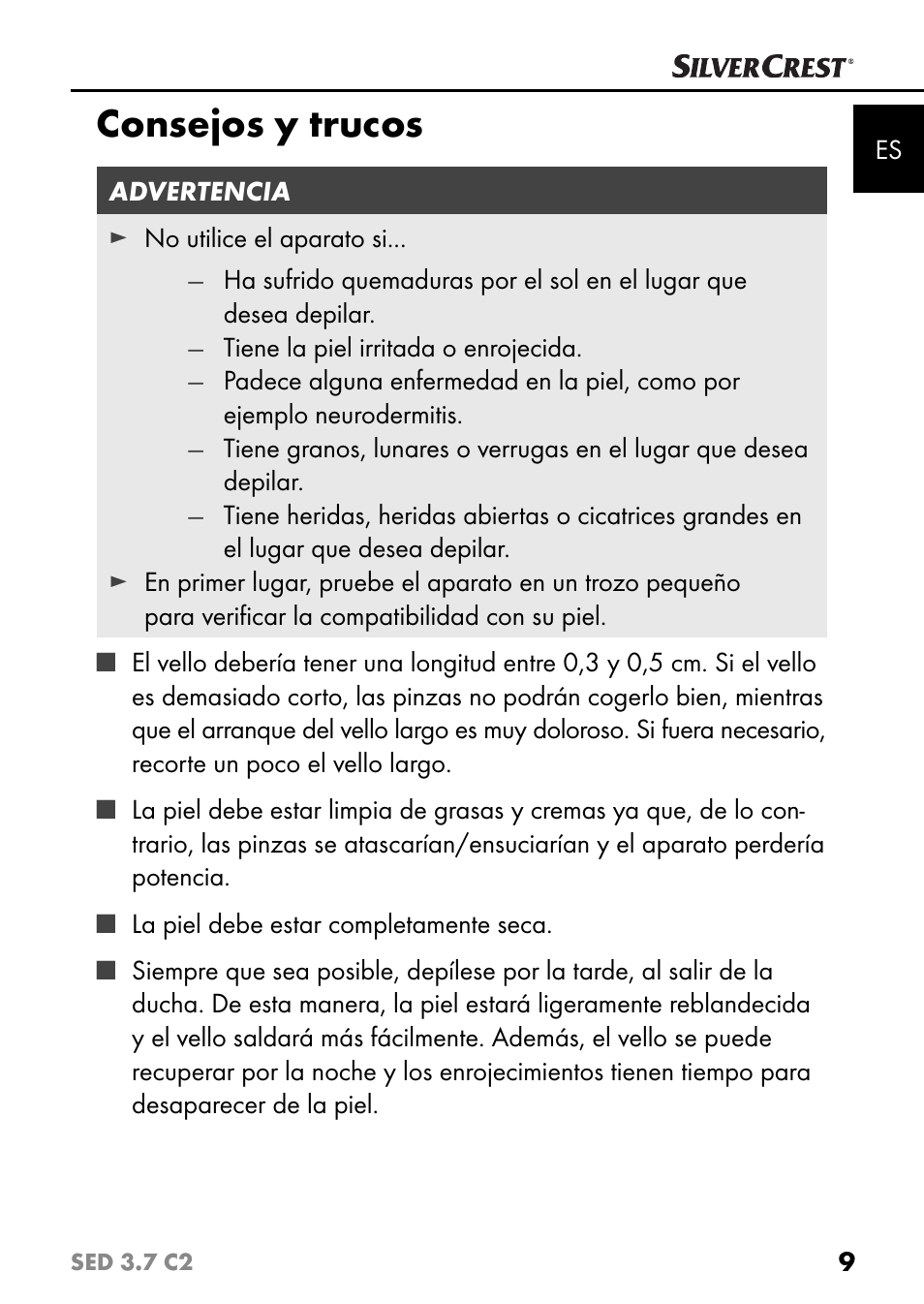 Consejos y trucos | Silvercrest SED 3.7 C2 User Manual | Page 12 / 84