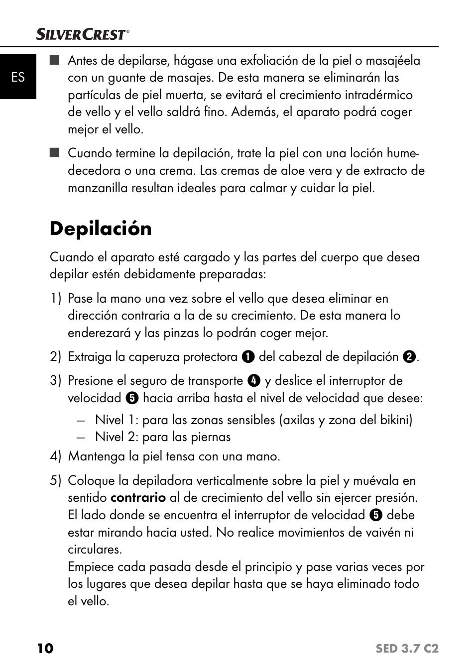 Depilación | Silvercrest SED 3.7 C2 User Manual | Page 13 / 84