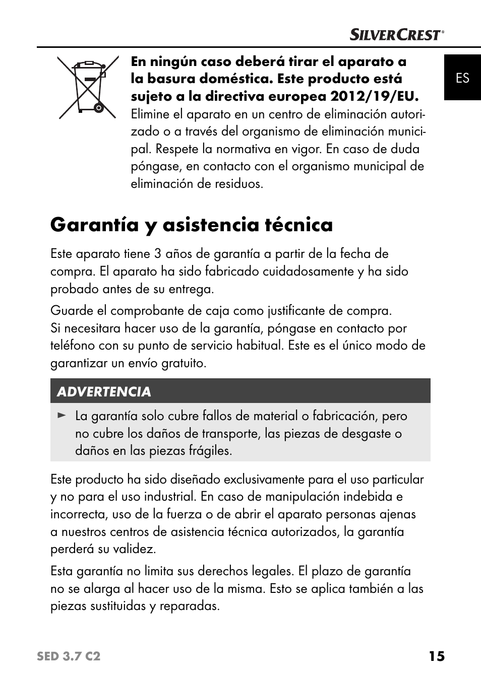 Garantía y asistencia técnica | Silvercrest SED 3.7 C2 User Manual | Page 18 / 84