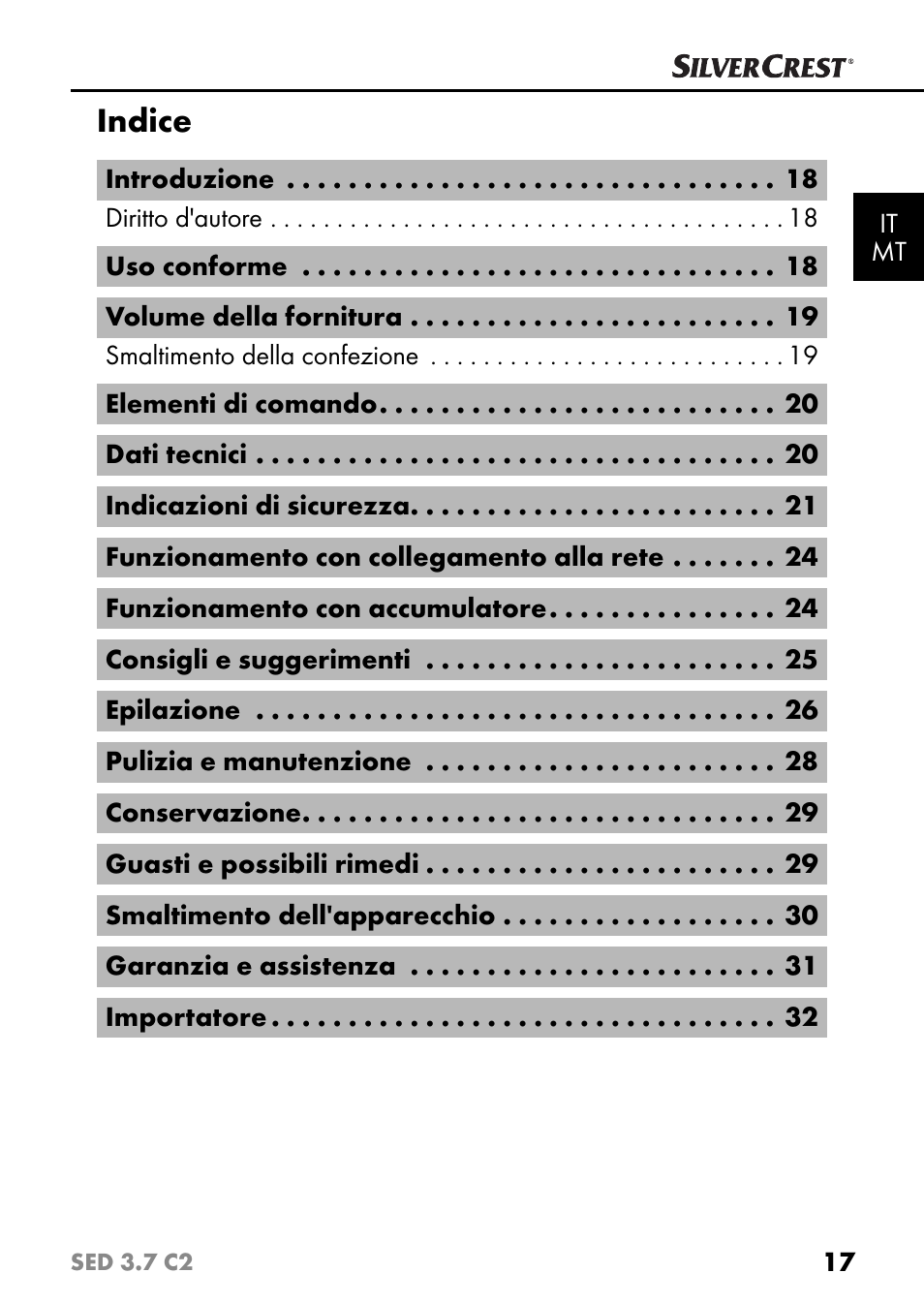 Indice | Silvercrest SED 3.7 C2 User Manual | Page 20 / 84