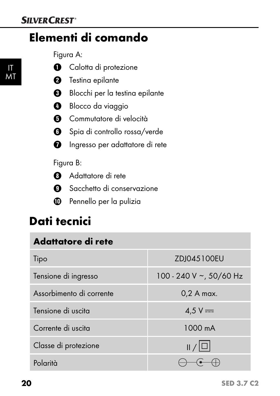Elementi di comando, Dati tecnici | Silvercrest SED 3.7 C2 User Manual | Page 23 / 84
