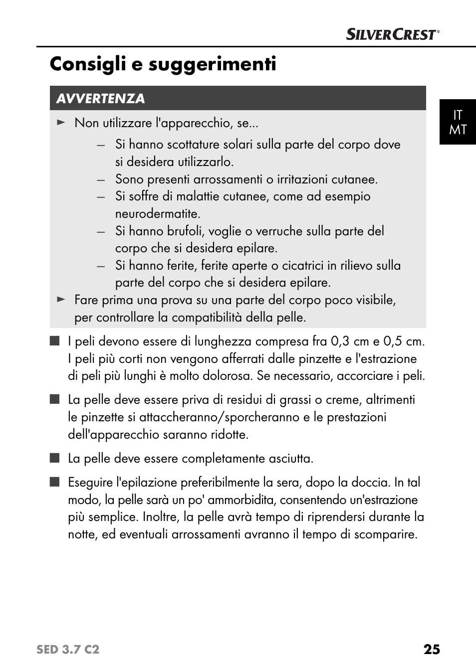 Consigli e suggerimenti | Silvercrest SED 3.7 C2 User Manual | Page 28 / 84