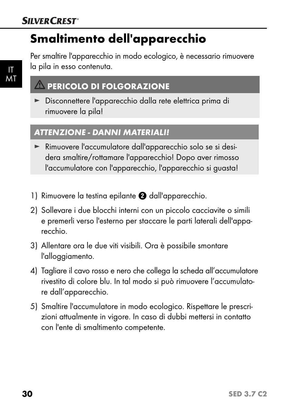 Smaltimento dell'apparecchio | Silvercrest SED 3.7 C2 User Manual | Page 33 / 84