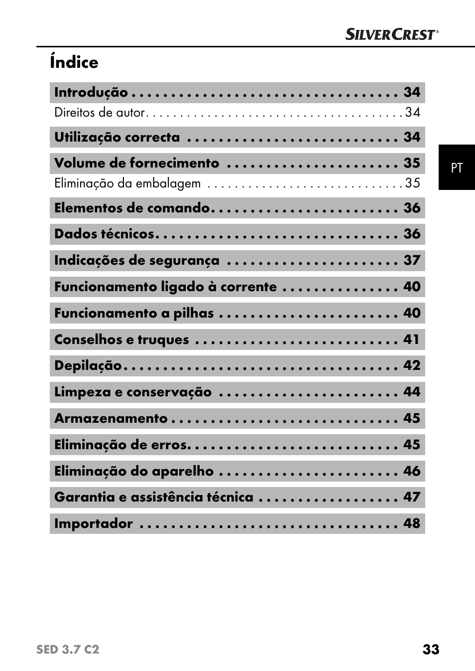 Índice | Silvercrest SED 3.7 C2 User Manual | Page 36 / 84
