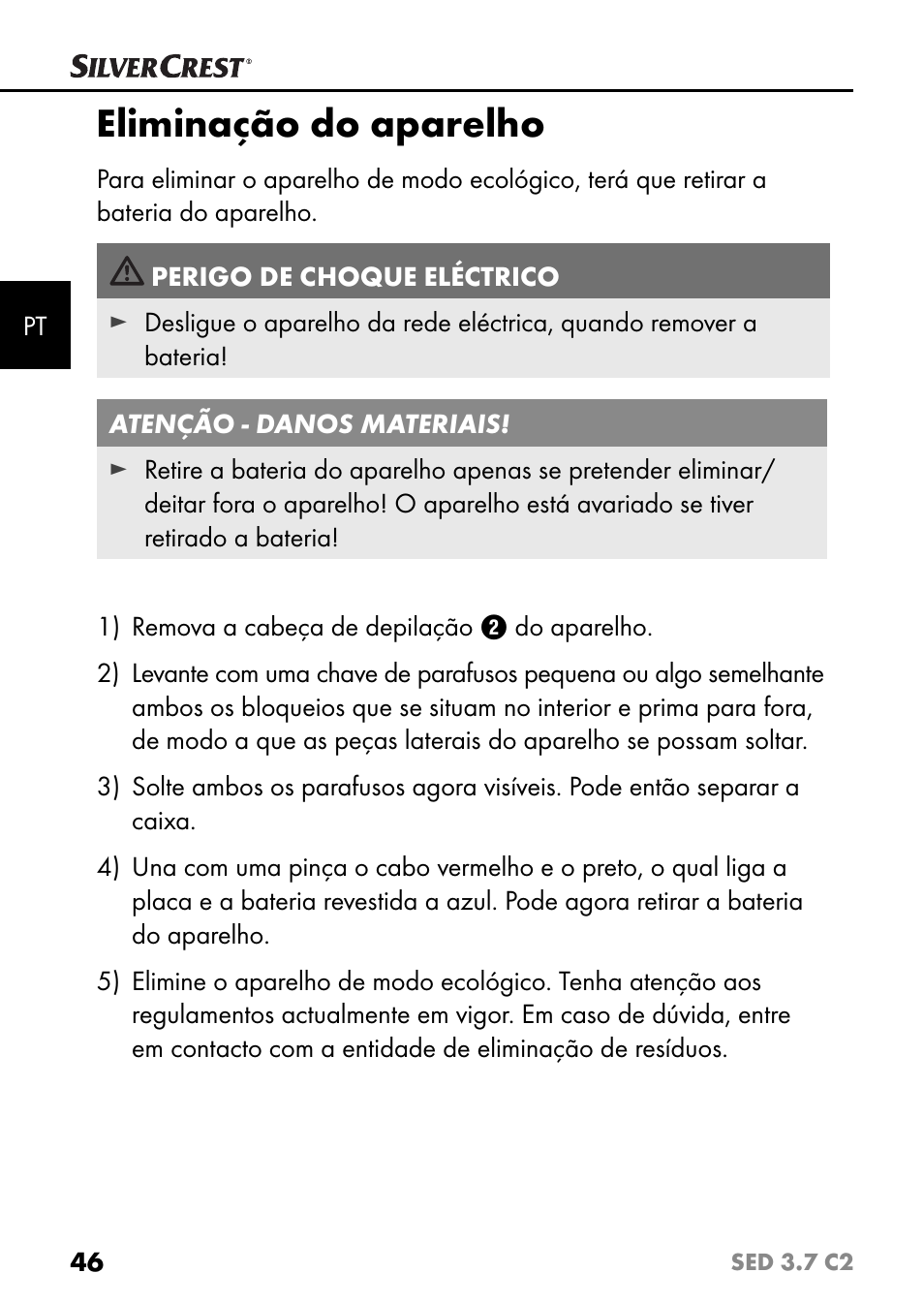 Eliminação do aparelho | Silvercrest SED 3.7 C2 User Manual | Page 49 / 84
