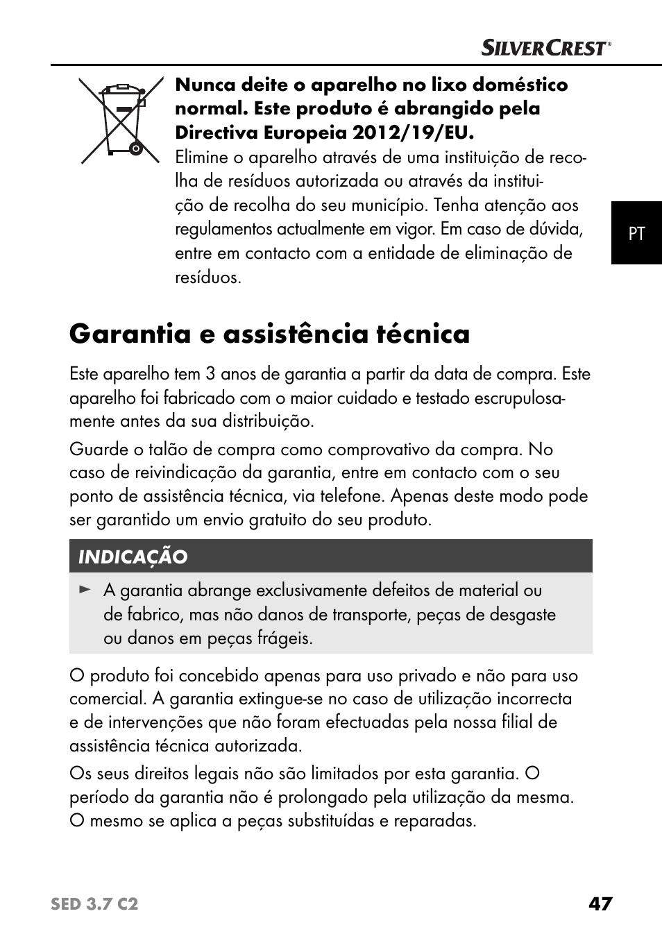 Garantia e assistência técnica | Silvercrest SED 3.7 C2 User Manual | Page 50 / 84