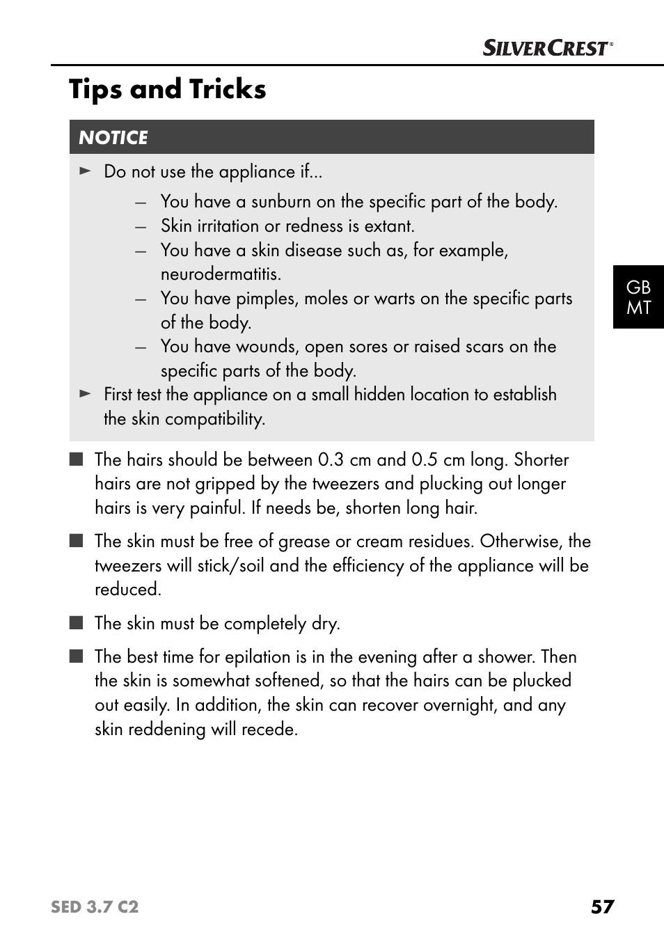 Tips and tricks | Silvercrest SED 3.7 C2 User Manual | Page 60 / 84