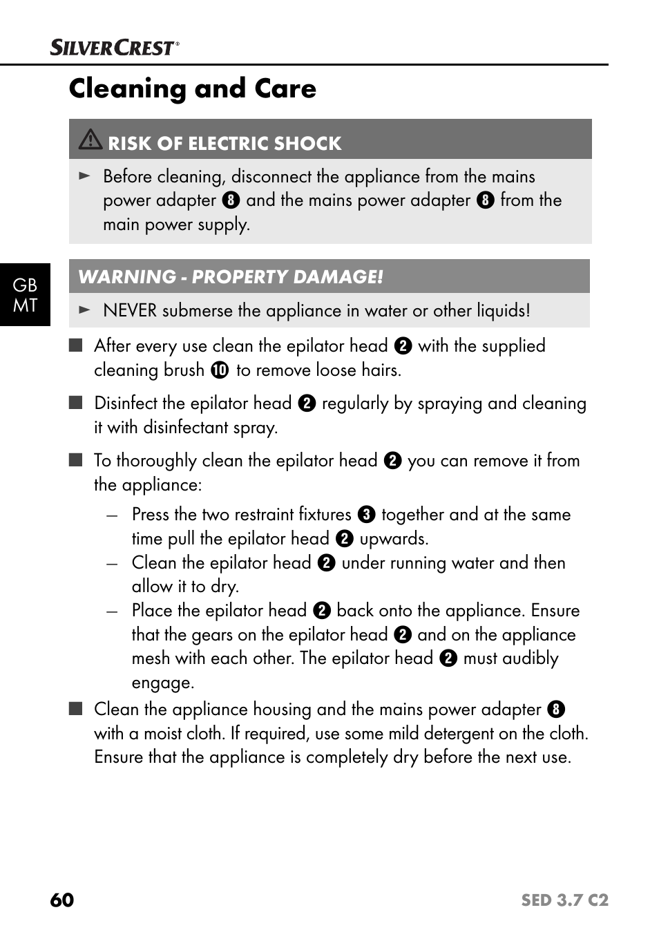 Cleaning and care | Silvercrest SED 3.7 C2 User Manual | Page 63 / 84