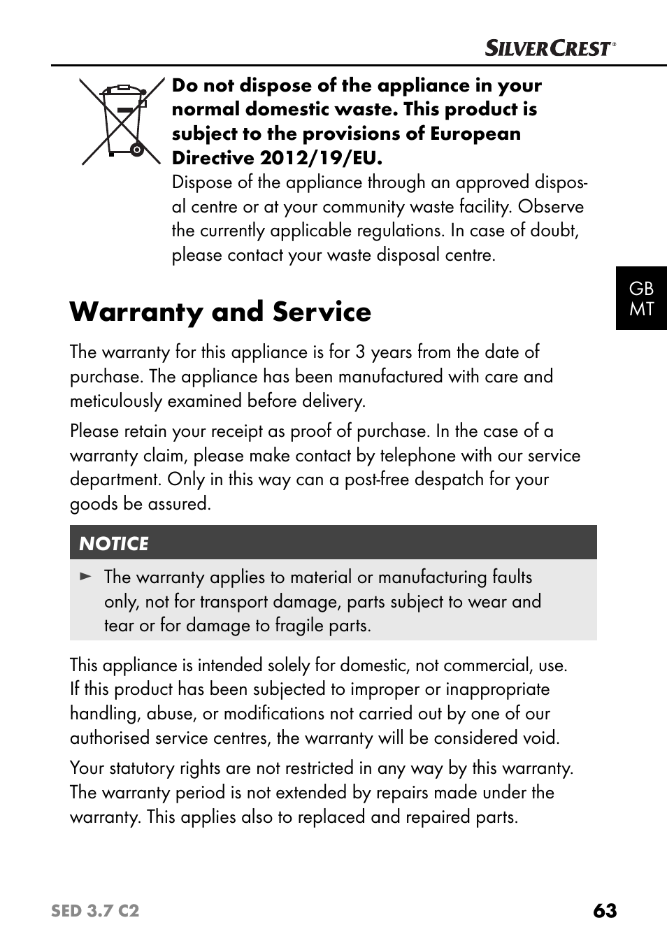 Warranty and service | Silvercrest SED 3.7 C2 User Manual | Page 66 / 84