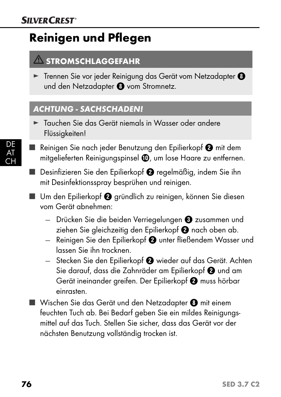 Reinigen und pﬂ egen | Silvercrest SED 3.7 C2 User Manual | Page 79 / 84