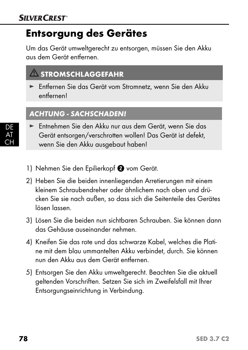 Entsorgung des gerätes | Silvercrest SED 3.7 C2 User Manual | Page 81 / 84