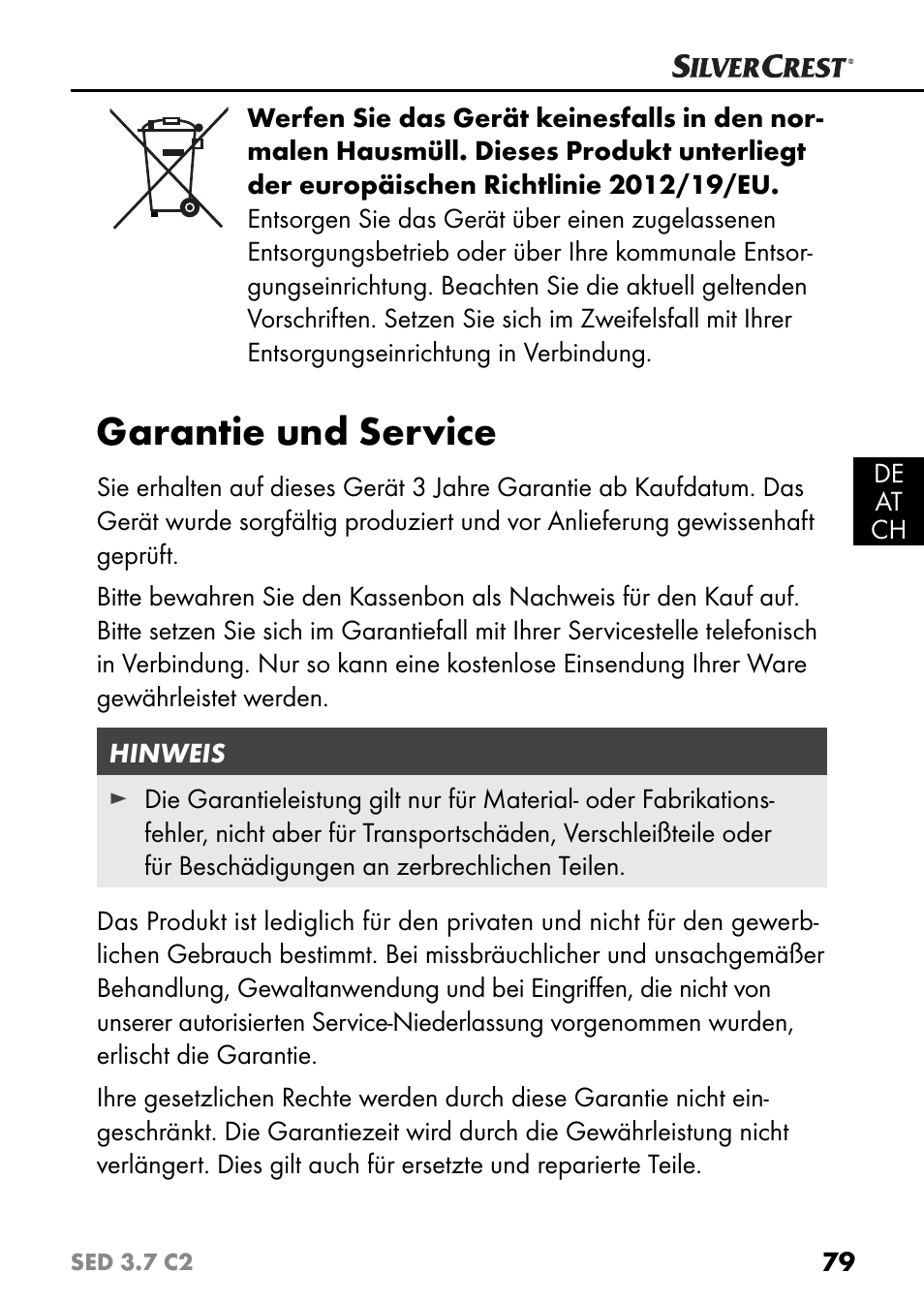 Garantie und service | Silvercrest SED 3.7 C2 User Manual | Page 82 / 84