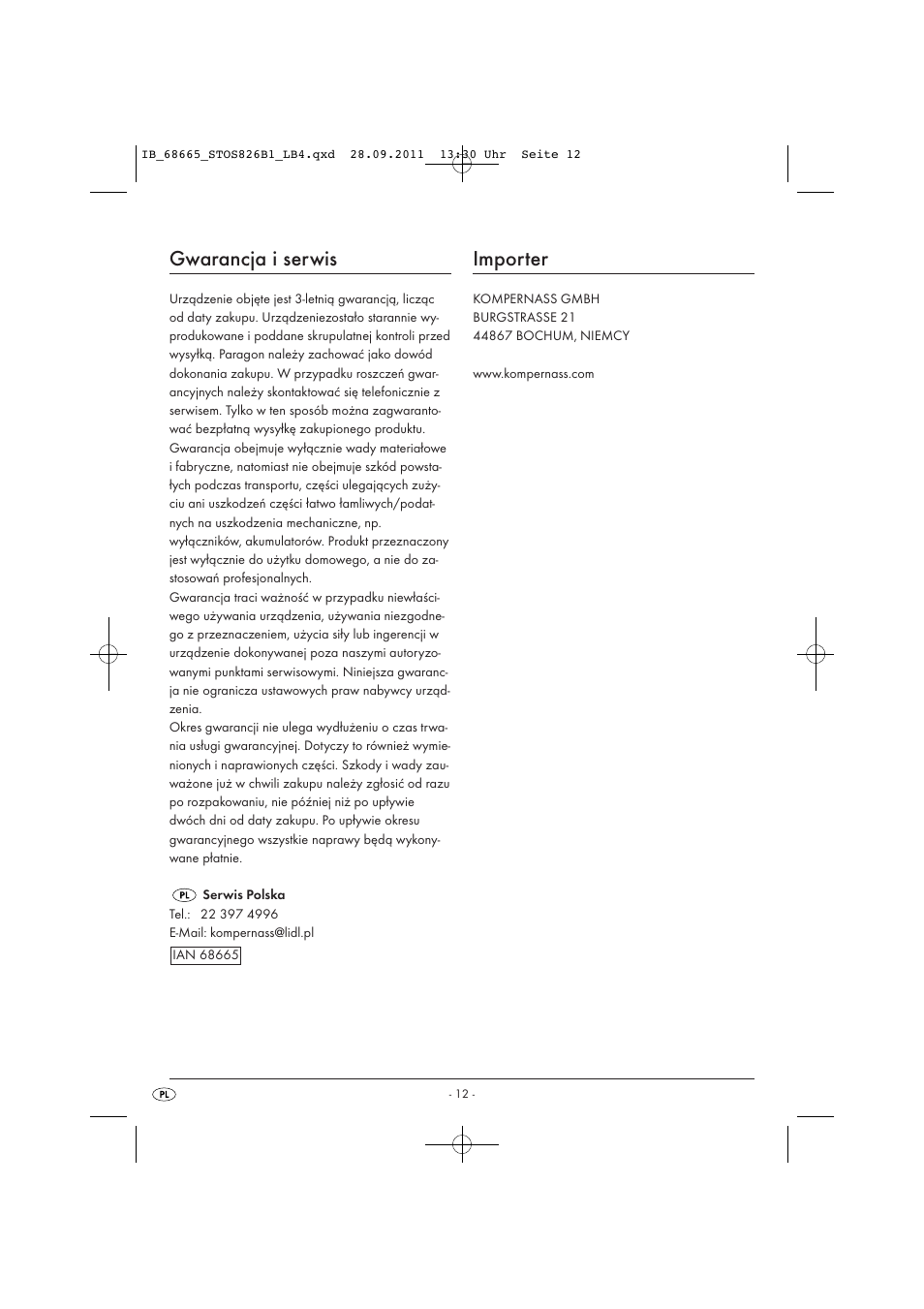 Gwarancja i serwis, Importer | Silvercrest STOS 826 B1 User Manual | Page 14 / 44
