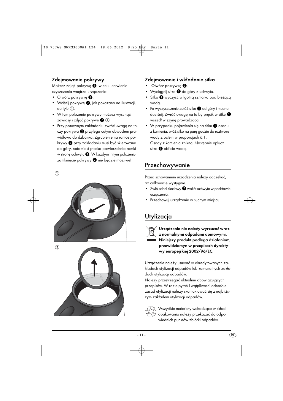 Przechowywanie, Utylizacja | Silvercrest SWKG 3000 A1 User Manual | Page 13 / 32