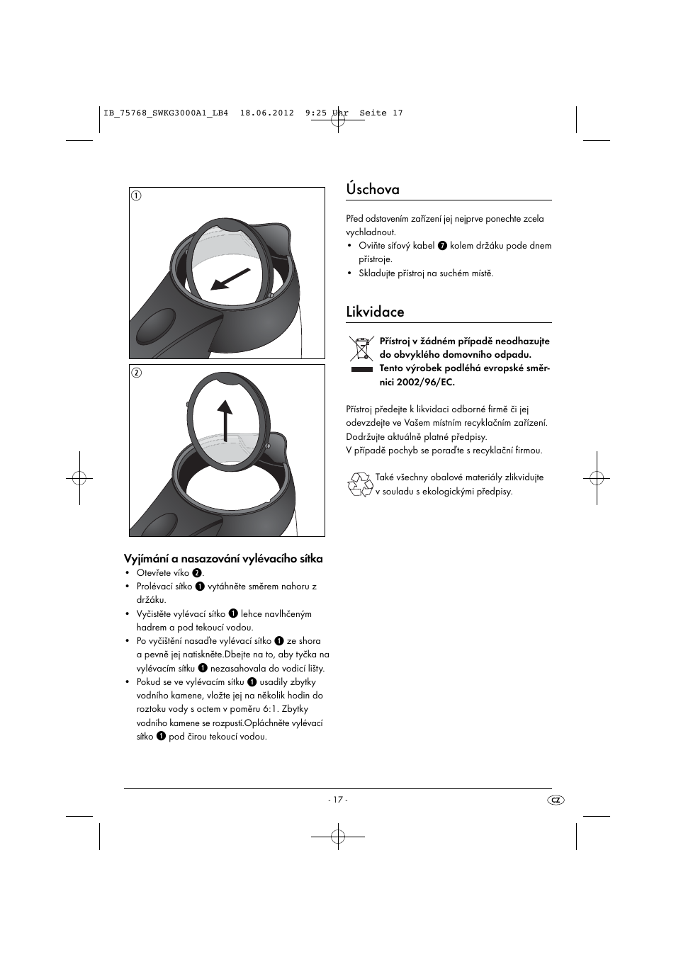 Úschova, Likvidace | Silvercrest SWKG 3000 A1 User Manual | Page 19 / 32