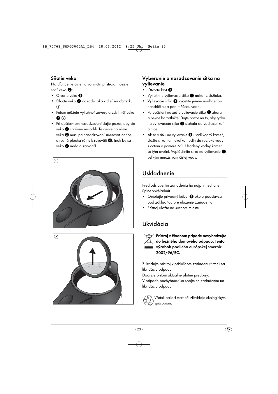 Uskladnenie, Likvidácia | Silvercrest SWKG 3000 A1 User Manual | Page 25 / 32