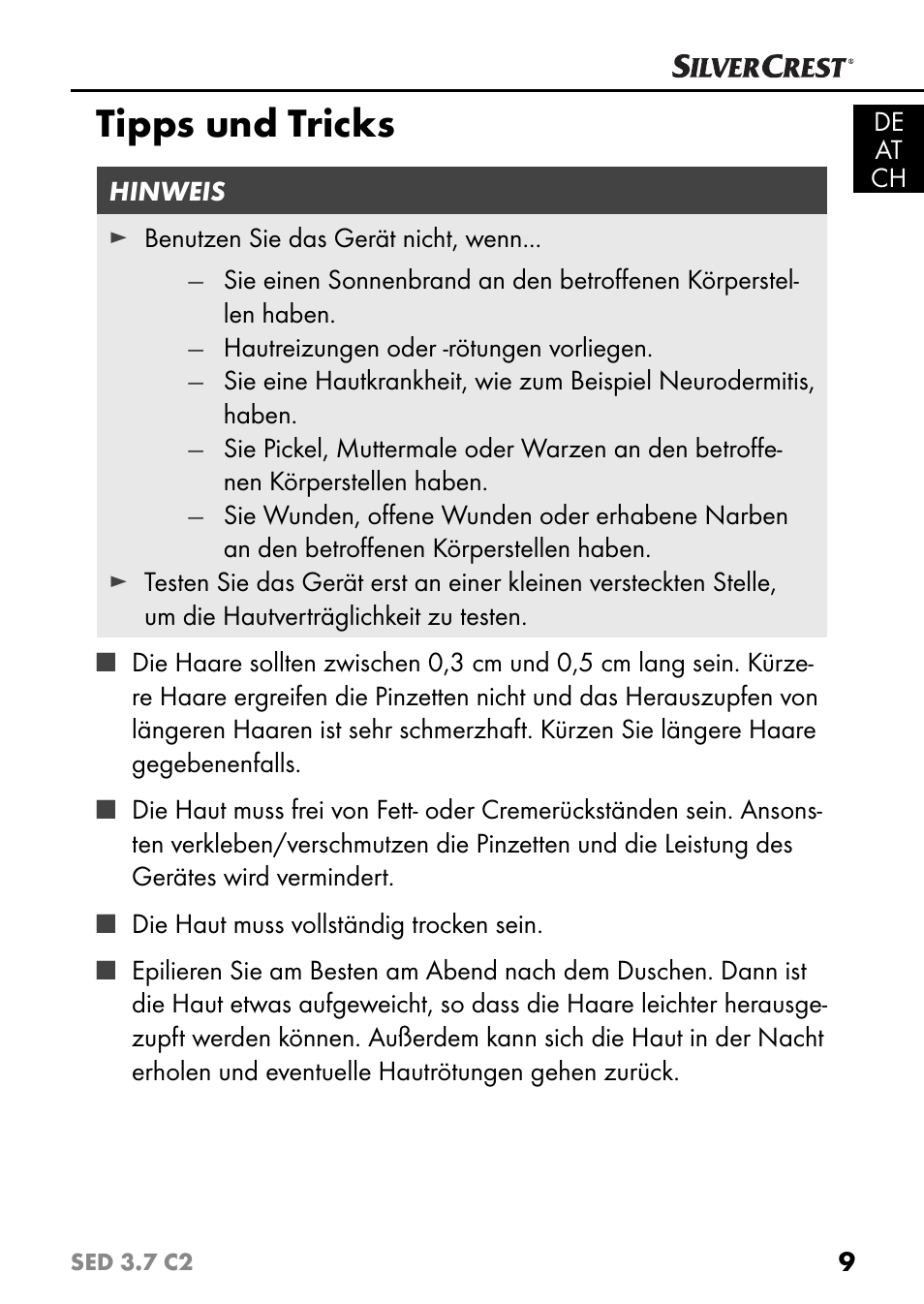 Tipps und tricks | Silvercrest SED 3.7 C2 User Manual | Page 12 / 68