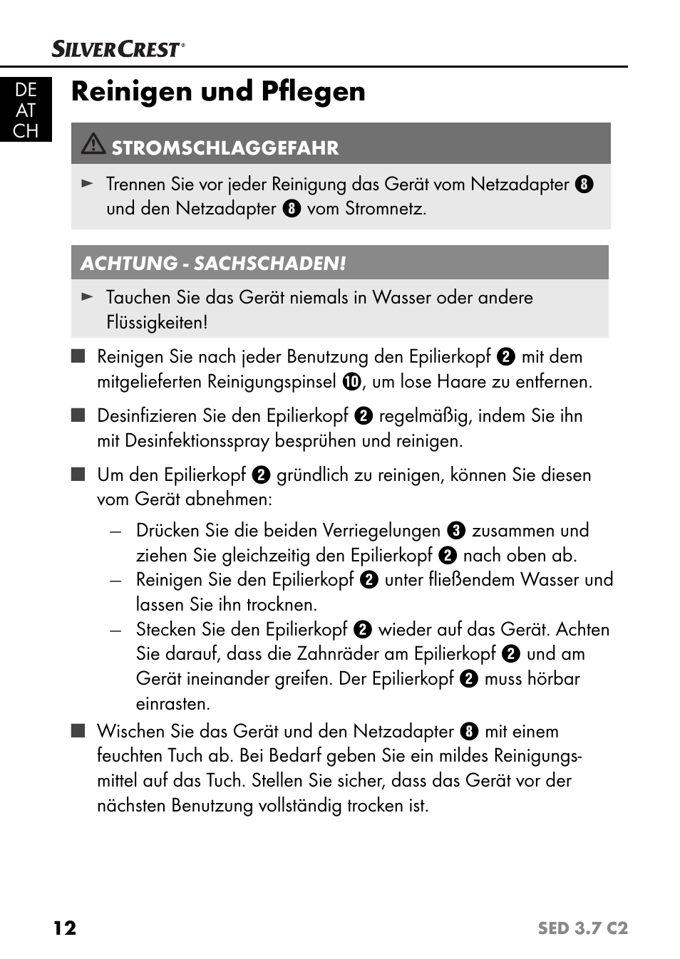 Reinigen und pﬂ egen | Silvercrest SED 3.7 C2 User Manual | Page 15 / 68